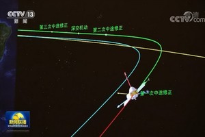 中國“天問一號”火星探測器完成第一次軌道中途修正。（圖源：CCTV視頻截圖）