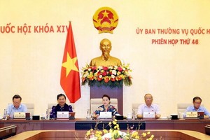 國會主席阮氏金銀（中）主持上一次會議。（圖源：越通社）