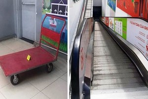 肇事的搬貨手推車（左圖）及事發地點。（圖源：寶雯）