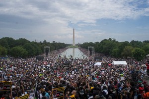 人們參加反種族歧視和暴力執法示威活動。（圖源：新華社）
