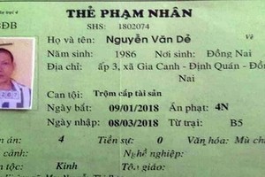 阮文耶的囚犯卡。（圖源：警方提供）