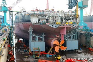圖為韓國現代重工蔚山造船廠一瞥。（圖源：韓聯社）