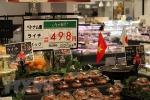 越南荔枝在Aeon超市上架銷售。（圖源：越通社）