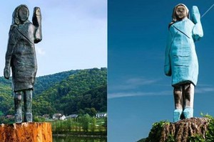 梅蘭妮銅像（左）和原來的木製雕像。（圖源：互聯網）
