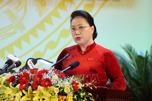 國會主席阮氏金銀在大會上發表講話。（圖源：越通社）