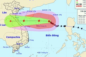 圖為 8 號颱風的移動方向。（圖源：國家水文氣象預報中心）