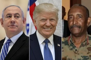 蘇丹主權委員會主席布爾漢（右圖）、美國總統特朗普（中）及以色列總理內塔尼亞胡。（圖源：社交網）