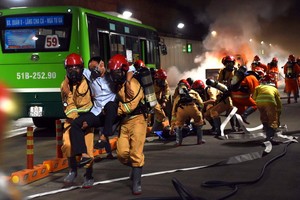 西貢河隧道消防救護演習現場一瞥。