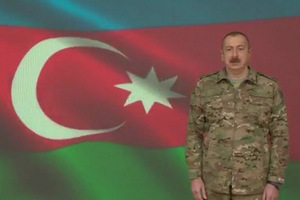 阿塞拜疆總統阿利耶夫發表講話。（圖源：AZTV）