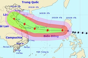 圖為13號颱風的移動方向。（圖源：國家水文氣象預報中心）