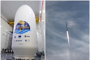 “哨兵六號”於當地時間上午9時17分，在加州范登堡空軍基地由SpaceX的“獵鷹九號”火箭搭載升空。（圖源：互聯網）