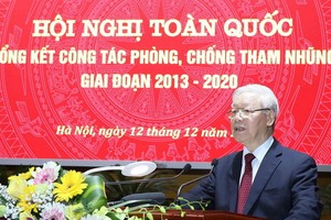 黨中央總書記、國家主席、中央肅貪指委會主任阮富仲在會上發表講話。（圖源：越通社）