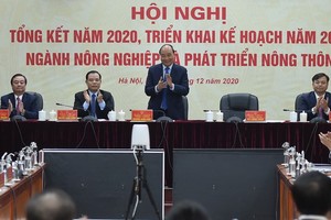 政府總理阮春福（中）出席農業與農村發展部總結2020年任務會議。（圖源：VGP）