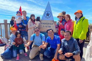 遊客觀光老街省沙巴市番西邦峰。