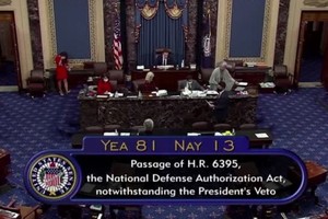 美國國會參議院當地時間1月1日以81票對13票，表決通過推翻特朗普的否決。（圖源：路透社）