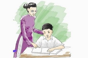 第一郡阮攸初中學校的學生們以戲劇形式演示民間文學作品。