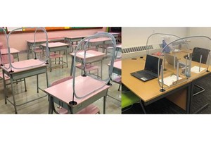 不少辦公室與學校使用飛沫擋板。