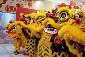 堤岸龍獅迎新春喜氣洋洋 。