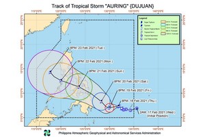 圖為熱帶風暴“杜鵑”的移動方向。（圖源：PAGASA）