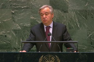 現任聯合國秘書長古特雷斯當地時間7日向會員國闡述他擔任第二個5年任期的願景。（圖源：視頻截圖）