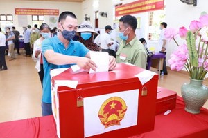 圖為2021年5月23日，乂安省南壇縣金蓮鄉選民參加選舉投票。（圖源：范鵬）