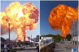 加油站爆炸後冒出巨大火球。（圖源：互聯網）