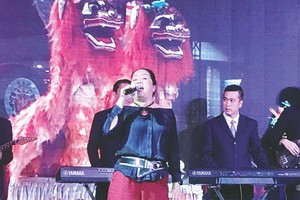 麗梅在舞台上演出。