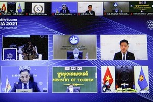 東盟各國旅遊部長以視頻方式出席2021年印度尼西亞全球旅遊論壇。（圖源：H. Lê）