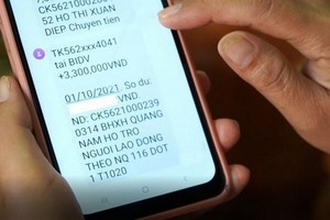 勞工收到輔助金的通知短信。（圖源：VOV）