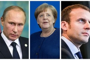 俄羅斯總統普京、德國總理默克爾和法國總統馬克龍11日通電話，討論烏克蘭局勢等問題。（圖源：互聯網）