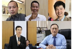 ５名越南科學家入選世界萬強排名榜。從上至下左起依次為裴進耀教授、阮春雄教授、黎煌山副教授、武春榮教授及阮廷德教授。