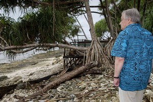 聯合國秘書長古特雷斯訪問圖瓦盧，作為南太平洋之旅的一部分，以關注氣候變化問題。（圖源：聯合國）