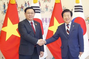 國會主席王廷惠與韓國國會議長朴炳錫會談。（圖：越通社）