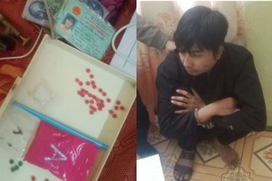 被查獲的毒販嫌犯阮孟靈（右圖）及毒品證物。（圖：警方提供）