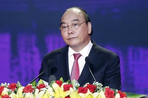 國家主席阮春福在會晤上講話。（圖：越通社）