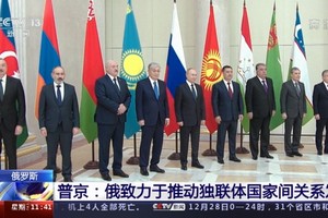 普京與獨聯體多國領袖會面。（圖：CCTV視頻截圖）