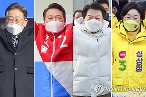 資料圖片：左起依次爲李在明、尹錫悅、安哲秀、沈相奵。 韓聯社/聯合記者團