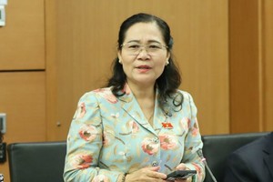 市人民議會主席阮氏麗在會議上發言。