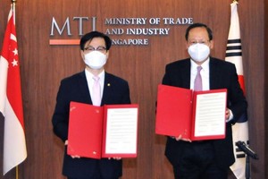 圖為雙方去年12月宣佈就《數字夥伴關係協定》的談判達成協議。（圖：韓聯社）