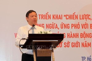 市人委會副主席、市為婦女進步與性別平等處主任楊英德在會議上發言。（圖：越通社）