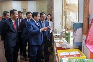 政府总理范明政参观农业产品展。（图：越通社）