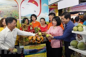 在展鹏晒露薄饼节展售各种水果。