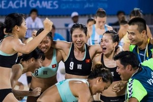 越南女子手球队庆祝夺冠。（图：互联网）