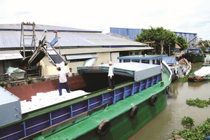 货船将大米从九龙江平原运至胡志明市。