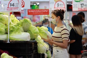 消费者在超市选购大白菜。（图：H.N）