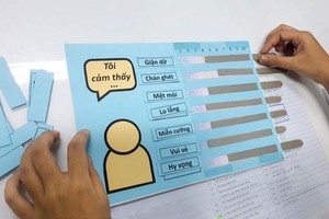 在无法使用言词表意时，一名患童使用表尺来确定其情绪程度。