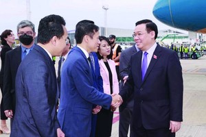 国会主席王廷惠抵达布宜诺赛勒斯埃塞萨国际机场。（图：越通社）