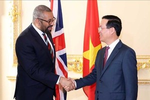 越南国家主席武文赏会见英国外交大臣詹姆斯‧克莱弗利。（图：越通社）