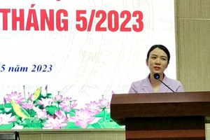 乂安省文体厅厅长陈氏美幸在例行记者会上发言。（图：阮维）