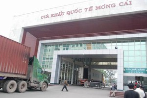 集装箱卡车络绎不绝通过芒街口岸开往中方。（图：PV）